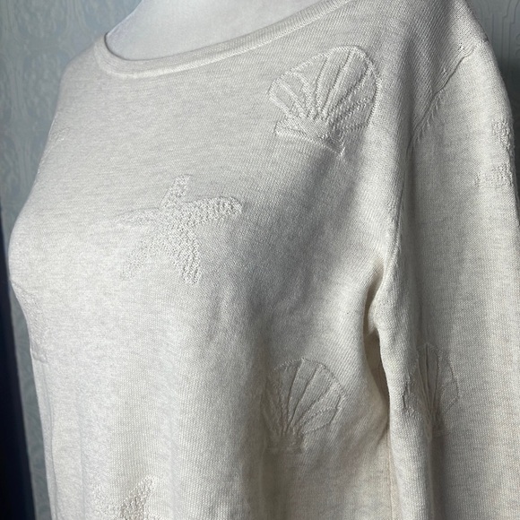 Talbots | Cream Seashell Lightweight Oversized Sweater, with 3/4 Sleeves - Picture 2 of 11